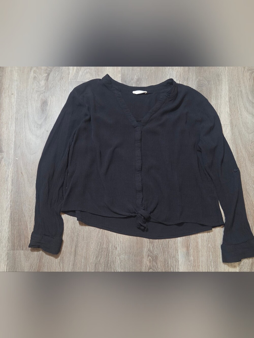 Love Stitch Black V-Neck Tie-Front Long Sleeve Blouse